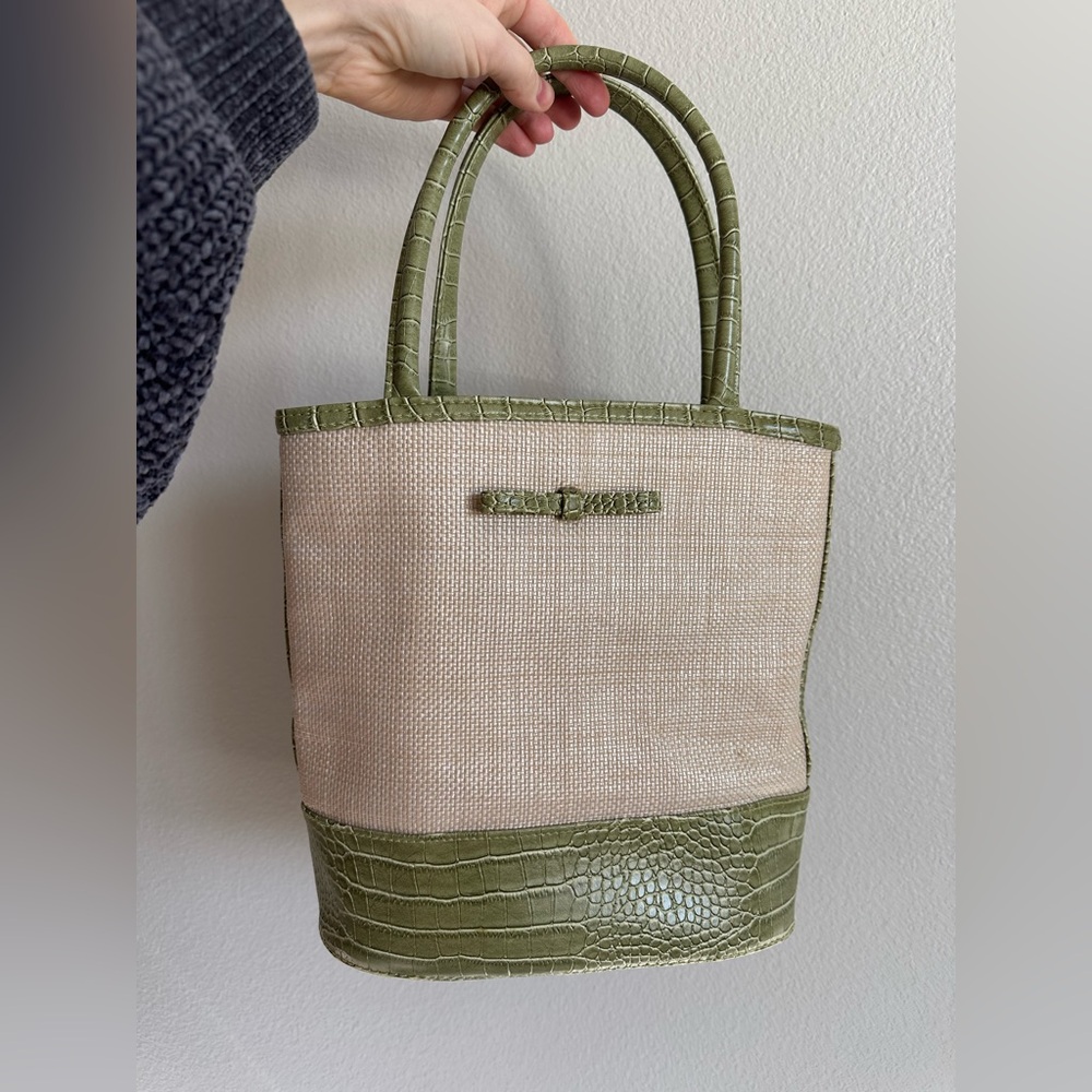 Green and cream vintage tote bag bag Estee Launder